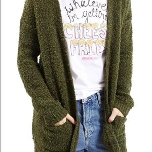 DARK OLIVE TOPSHOP BOUCLE CARDIGAN
